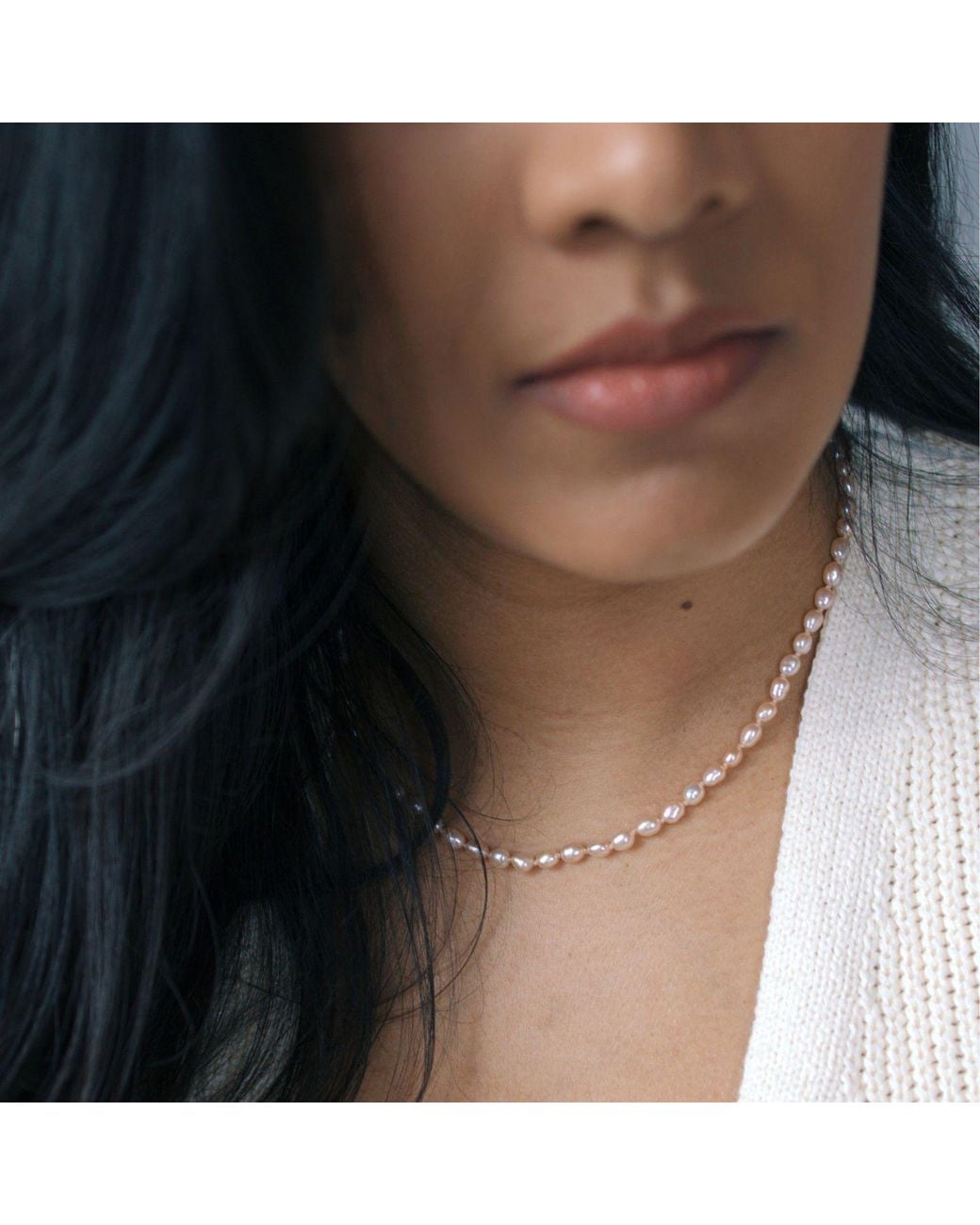 Herself Collections Metallic Freshwater Rice Pearl Necklace