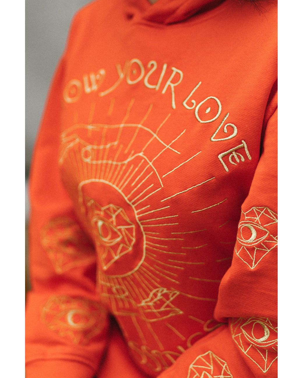 Miracles Manifester Orange Show Your Love Affirmation Embroidered Hoodie
