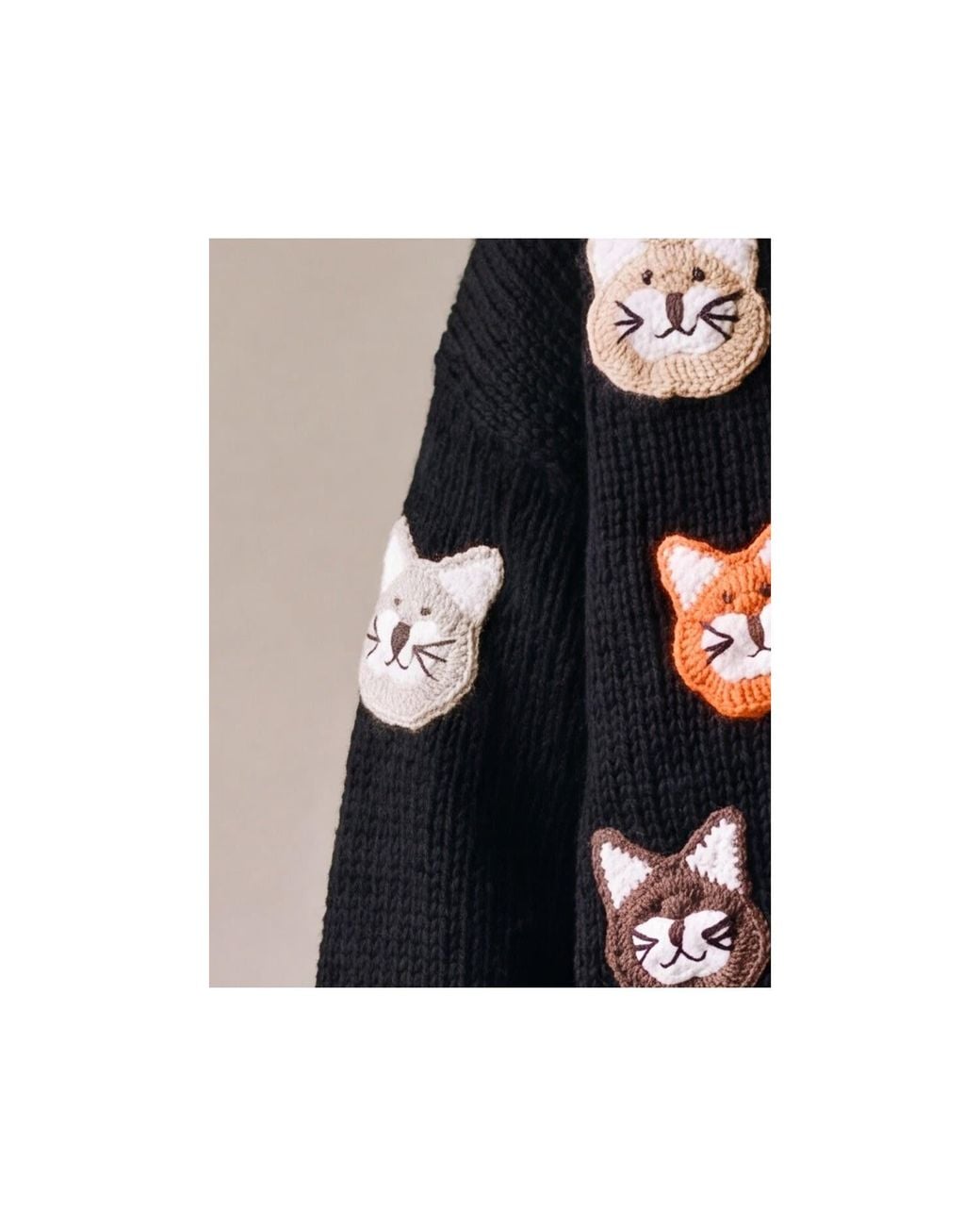 Ana Chic Black Cat Motif Handmade Knitted Cardigan