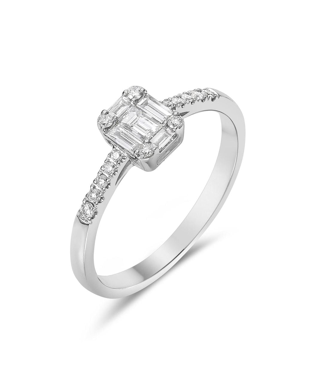 Artisan White 18K Emerald Cut & Round Diamond Engagement Ring