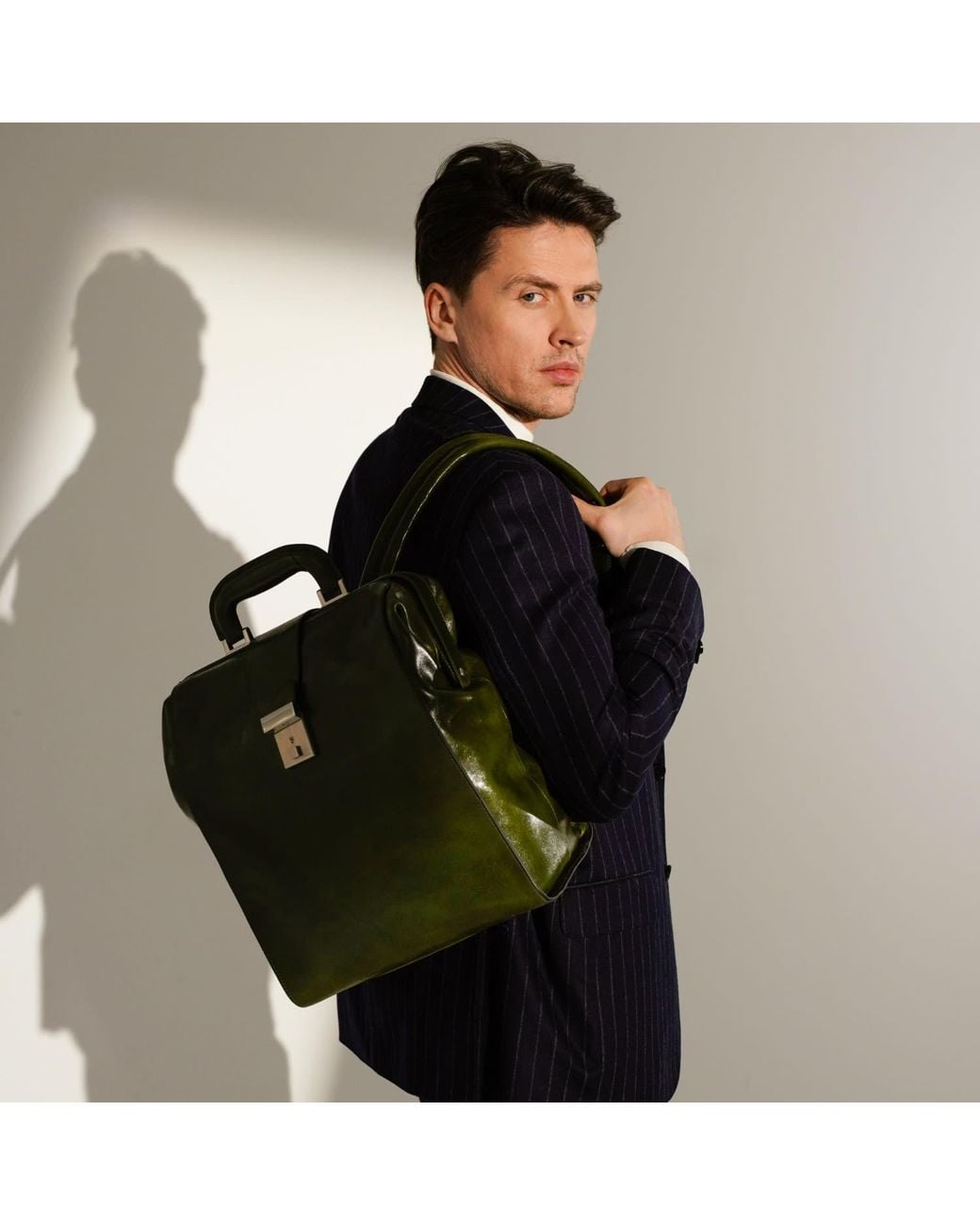 Time Resistance Green Leather Backpack for men