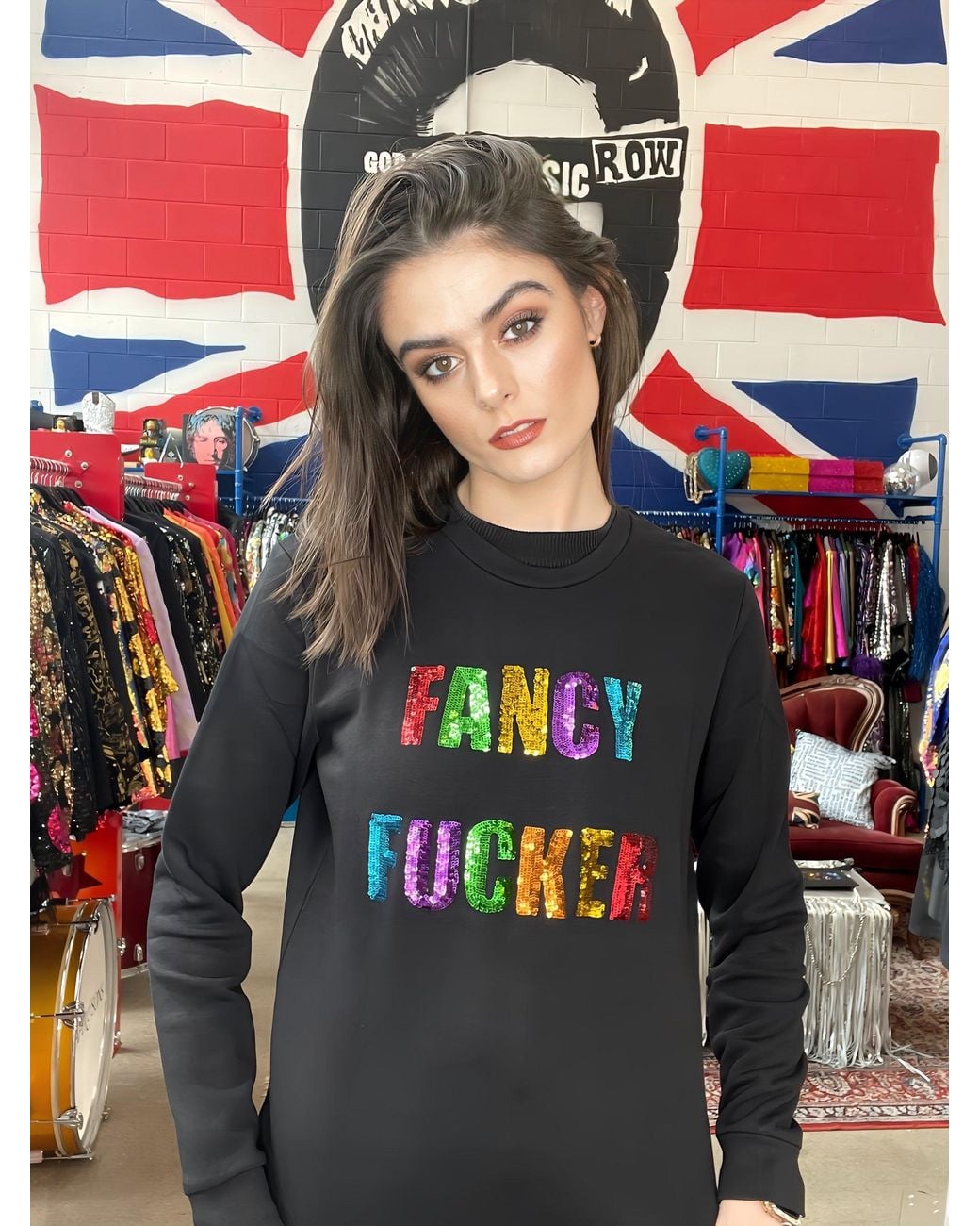 Any Old Iron Gray Fancy Fucker Sequin Sweatshirt