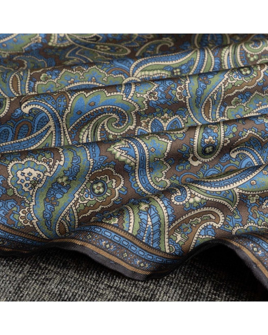 Otway & Orford Blue 'Cypress' Paisley Silk Pocket Square for men