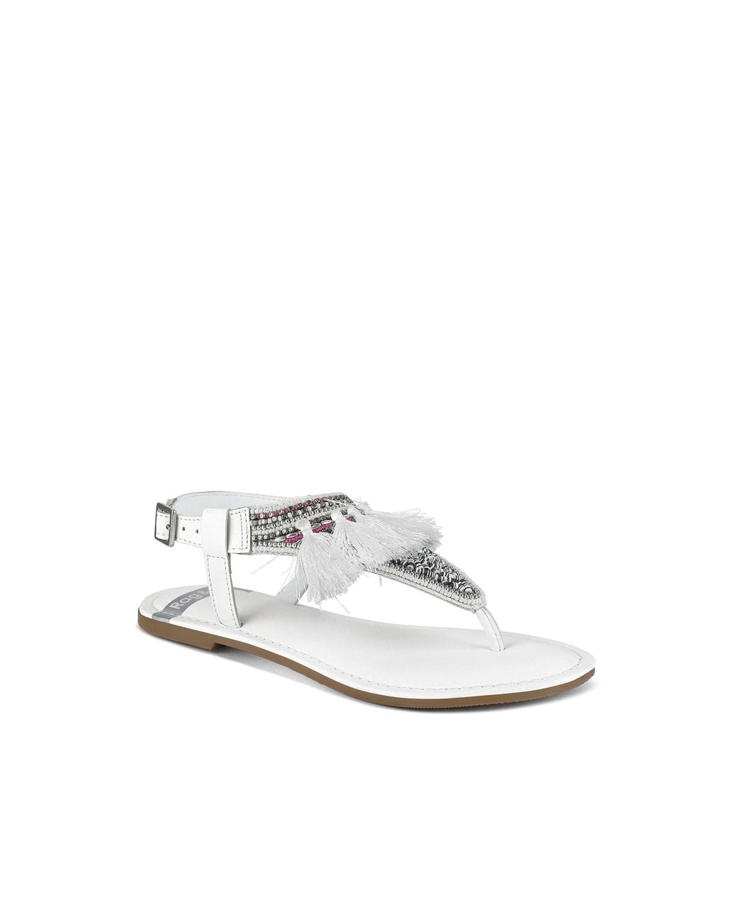 Rag & Co White Risha Genuine Leather Tassel Sandals