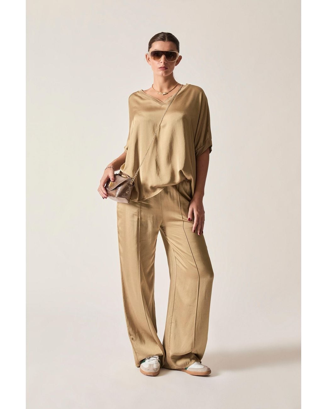 James Lakeland Natural Camel Wide-Leg Drawstring Trousers