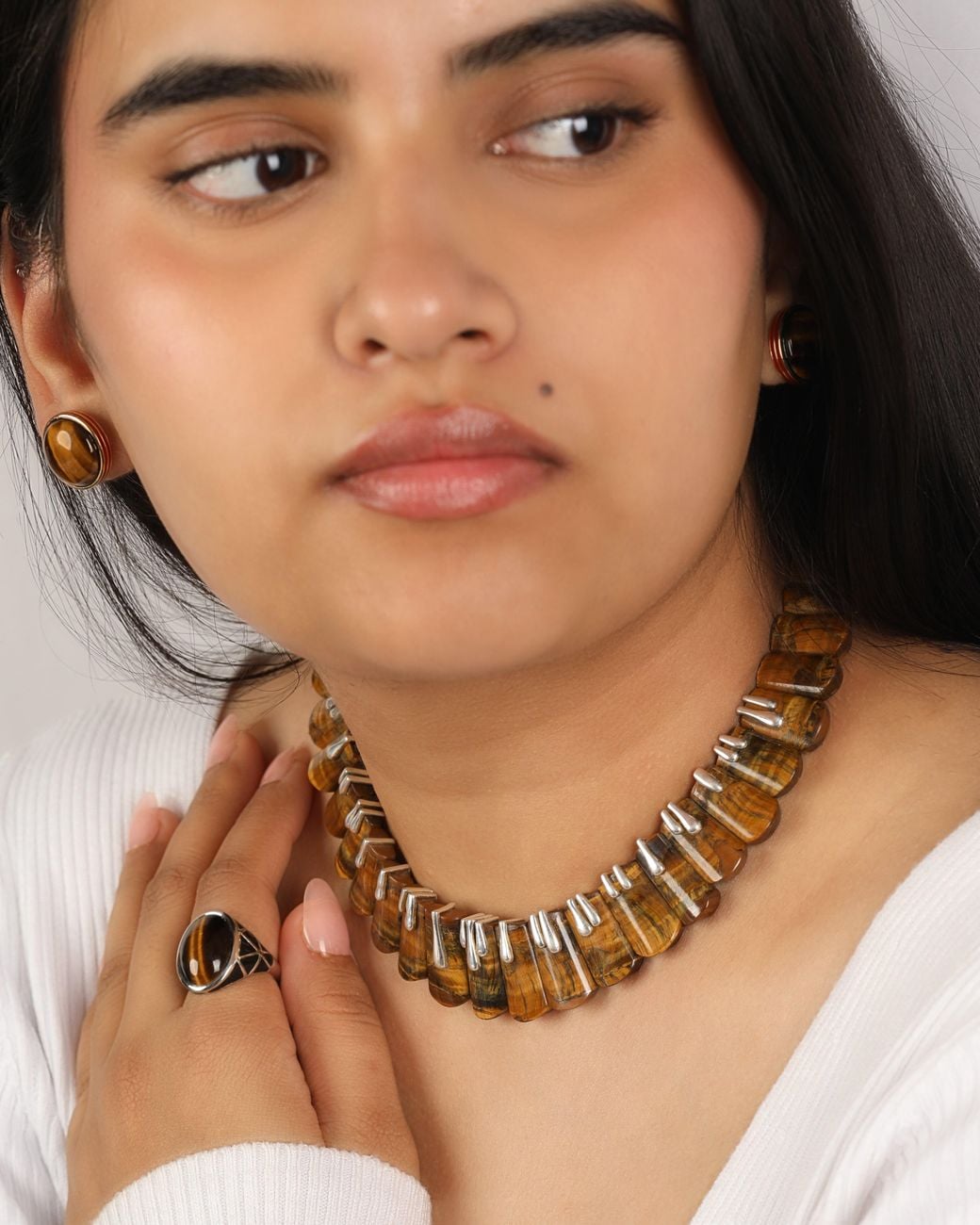 The Jewelz Metallic Wild Instinct – Tiger's Eye Fan Collar Necklace