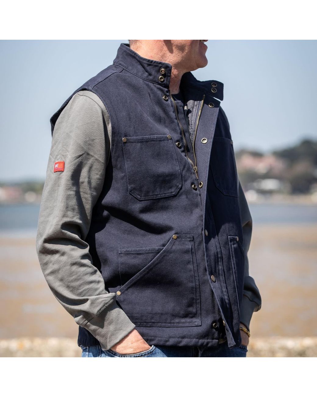 Arthur Beale Blue Canvas Gilet for men
