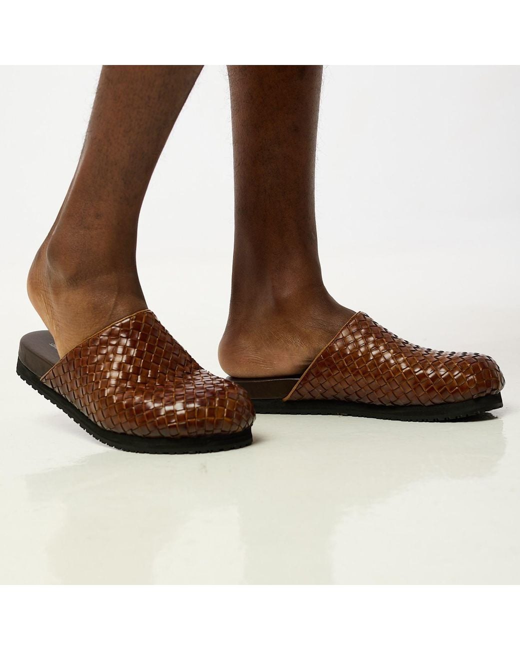 DAVID WEJ Brown Lorenzo Handmade Woven Mules for men
