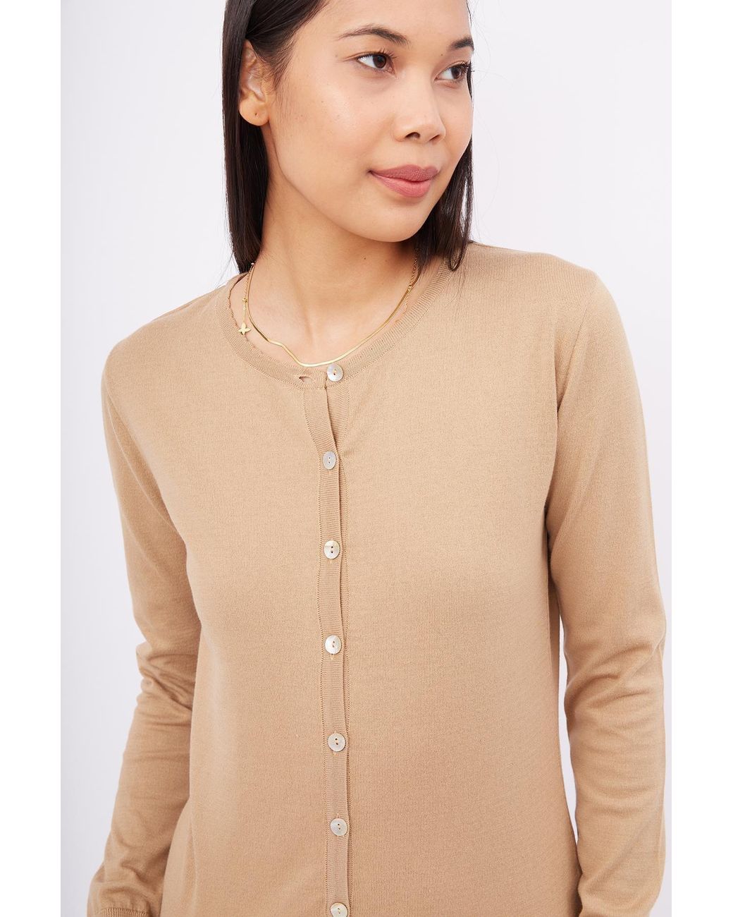 Peraluna Natural Mila O-Neck Basic Cotton Cardigan