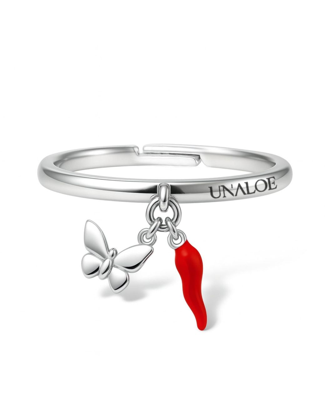 Unaloe White Butterfly Lucky Charm Sterling Ring – Adjustable Statement Ring