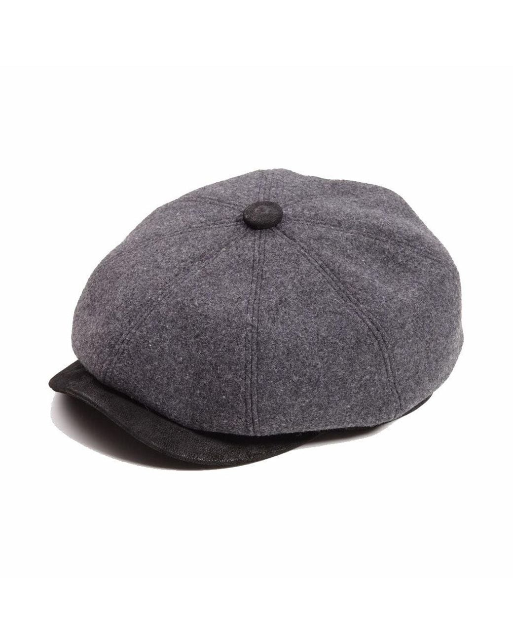 Dasmarca Hats Gray Eden Wool Newsboy Bakerboy Peaky Cap With Leather Visor Peak for men