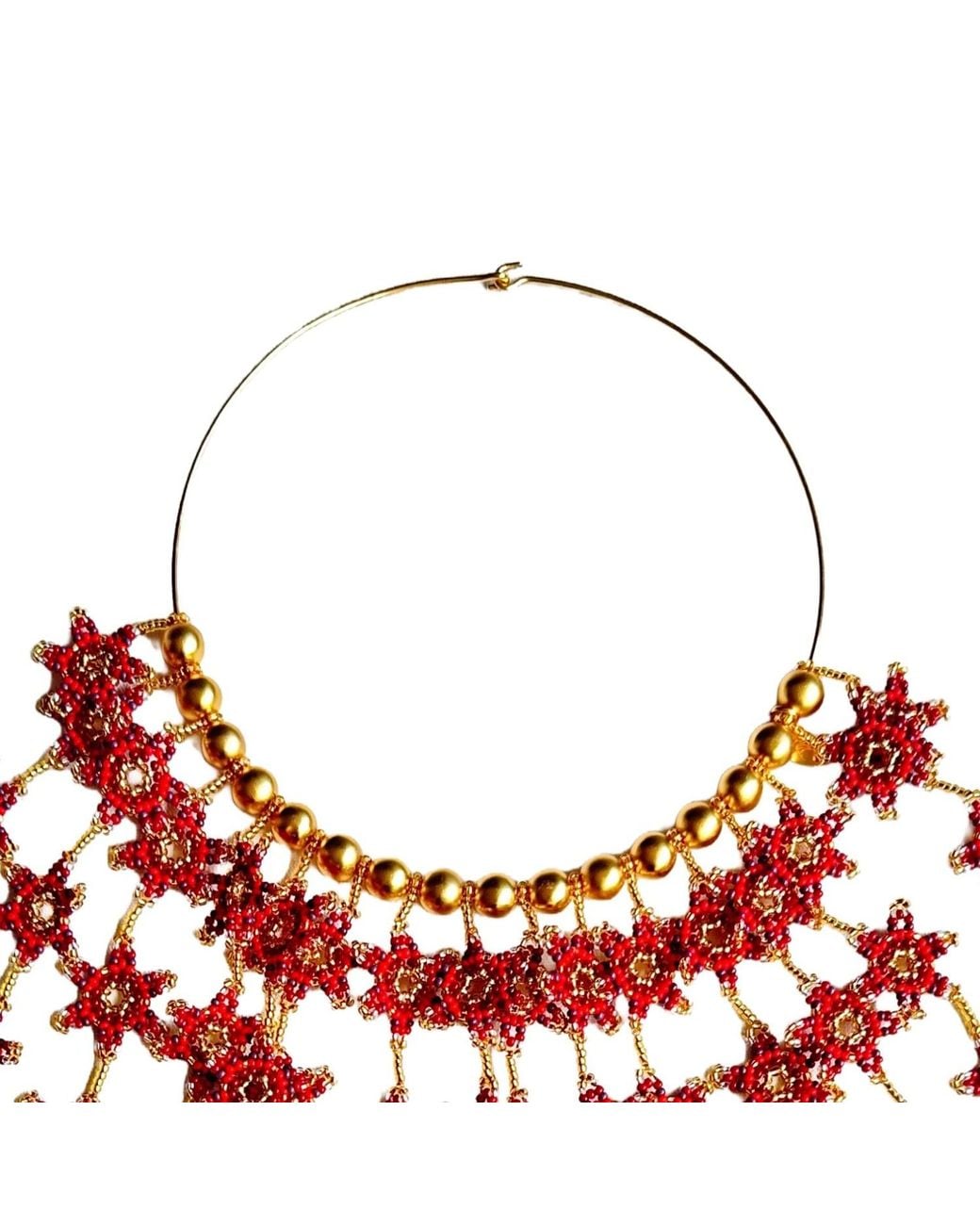 Iliana Arrazola Red Waterfall Blossom Necklaces, Glass Beads, Beaded Jewelry