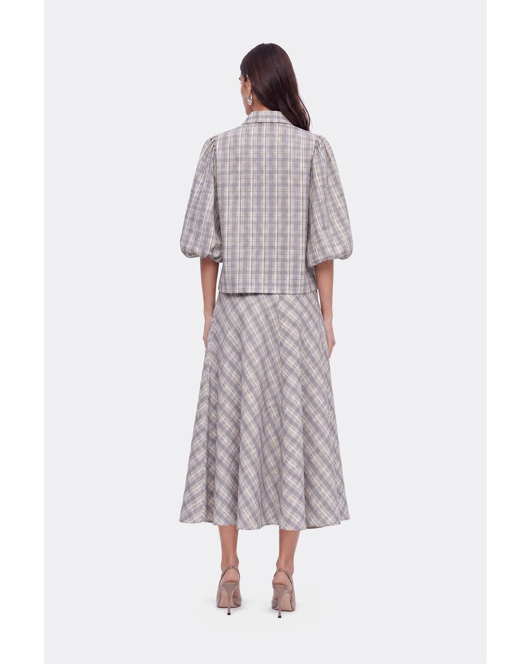 Nocturne Gray Checked Flared Midi Skirt
