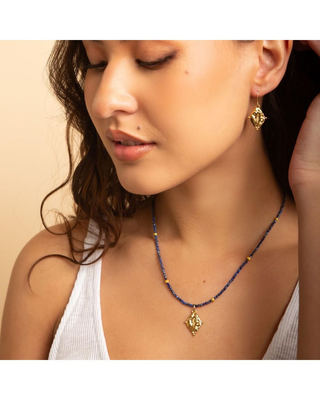 Seven Saints Metallic Capricorn Gemstone Choker Necklace, Lapis Lazuli, Plated
