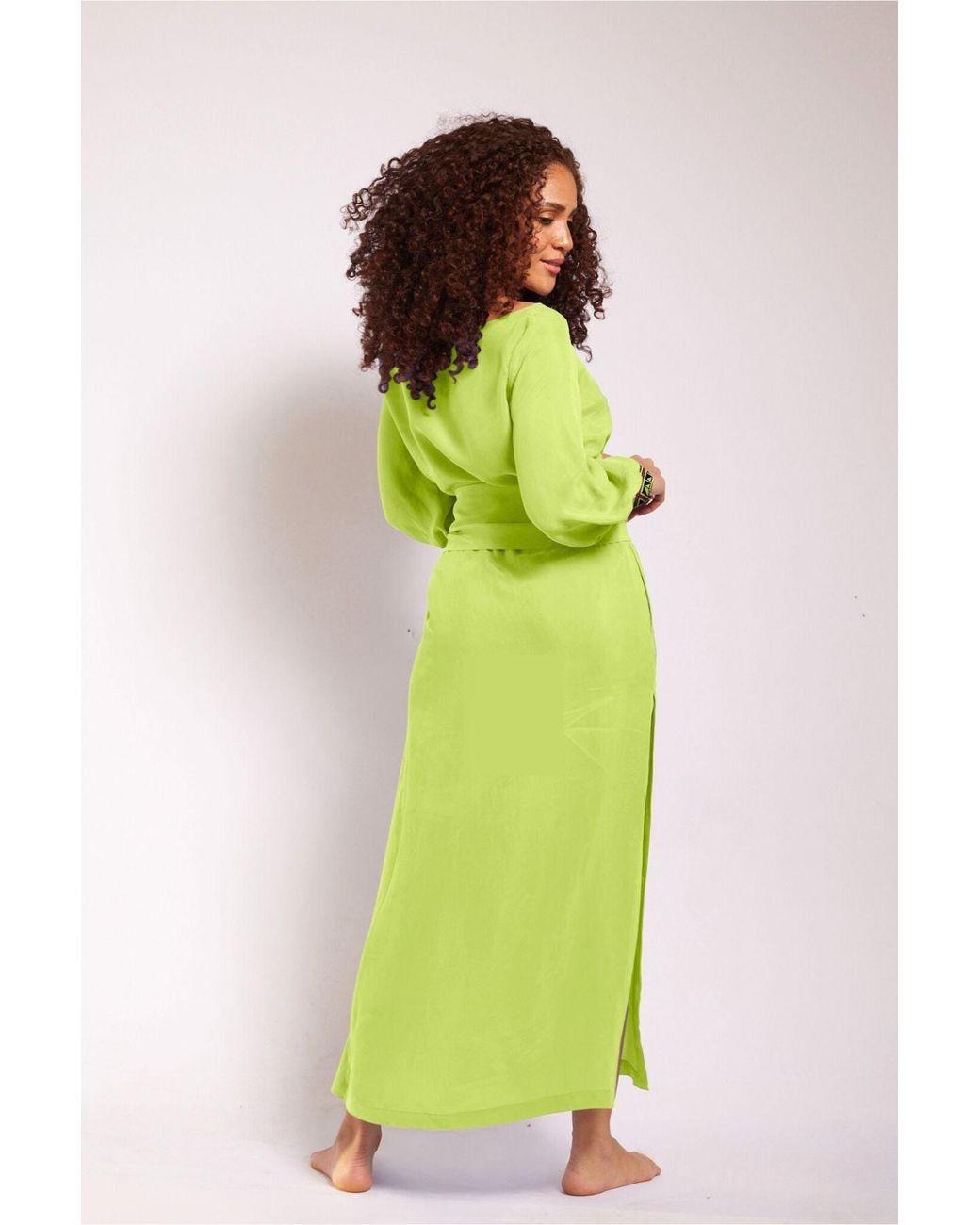 Yomisma Green Lotus Chiapas Embroidered Kaftan — Artisanal Handcrafted Resort Dress