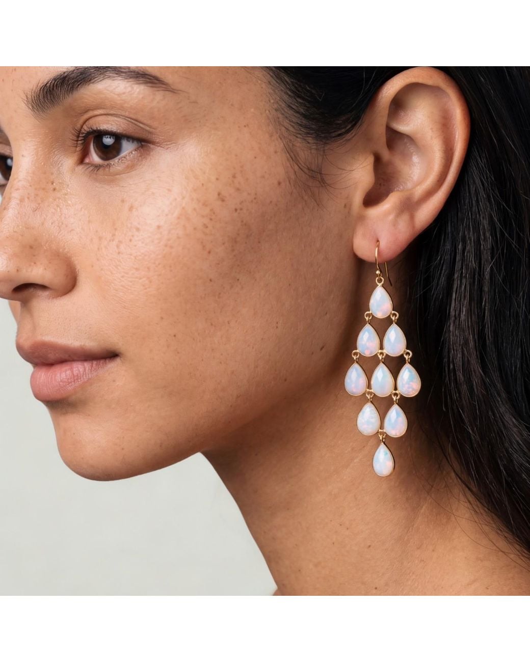 Latelita London Metallic Erviola Gemstone Cascade Earrings Opal
