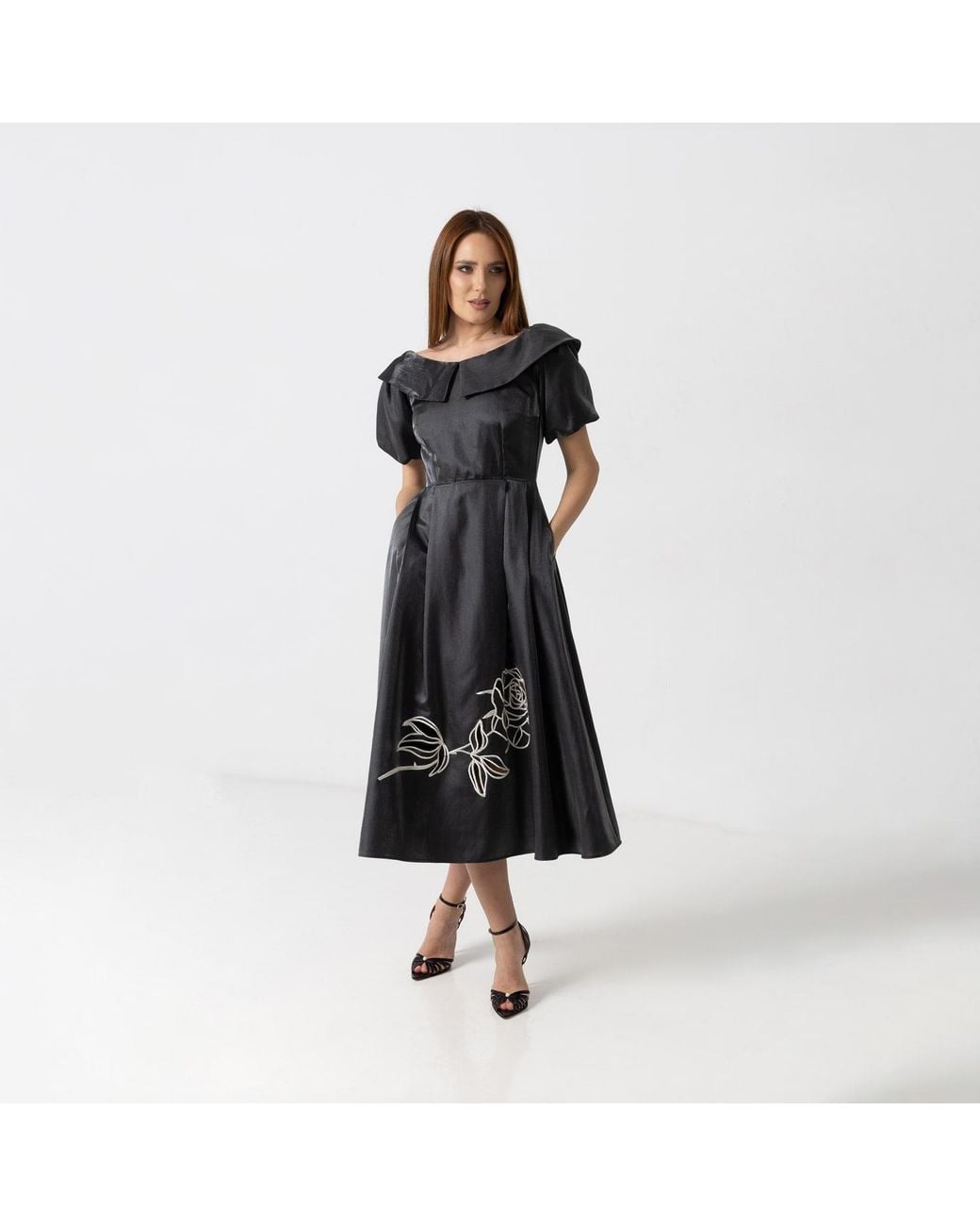 IZABELA MANDOIU Black Midnight Off-Shoulder Midi Dress