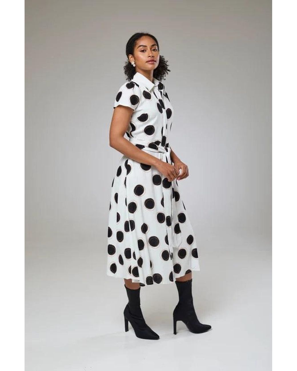 Lioness by Tf Black Absolute Polka Dot Linen Short Sleeve Shirt Dress