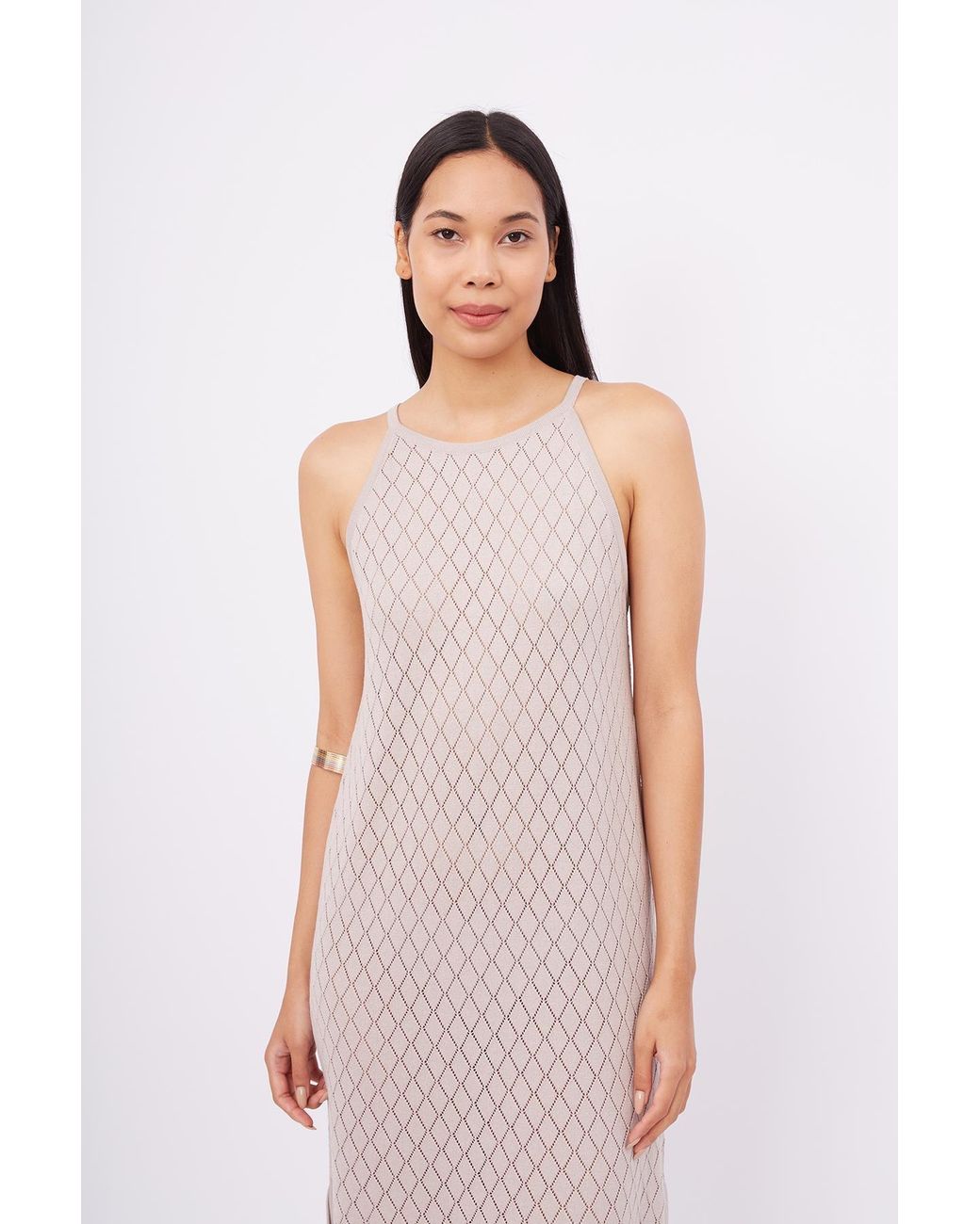 Peraluna Multicolor Neutrals Lisa Openwork Maxi Halter Beach Dress