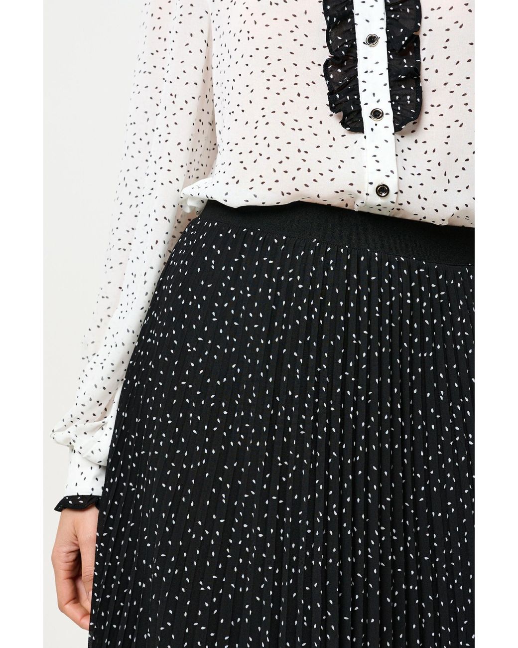 Louche Black Riley Raindrop Pleated Midi Skirt