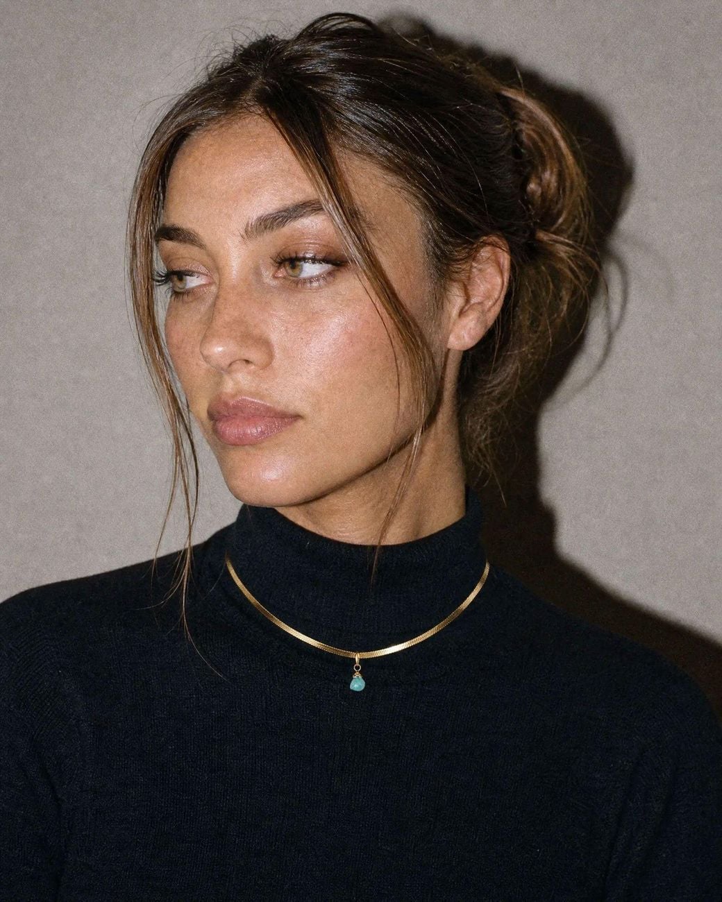 Saéa Metallic Aquamarine Herringbone Snake Chain Choker Necklace