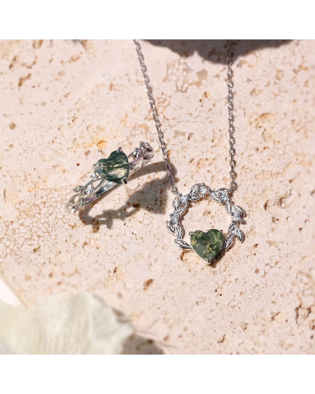 Azura Jewelry New York Metallic Heart Desire Moss Agate Vermeil Necklace