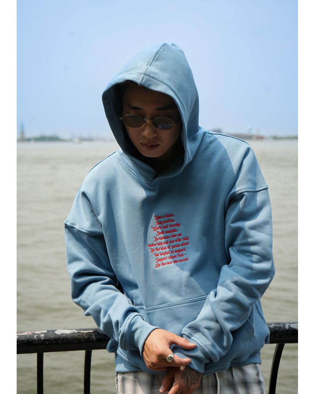 Éclectique Blue Lightweight Terry Hoodie for men