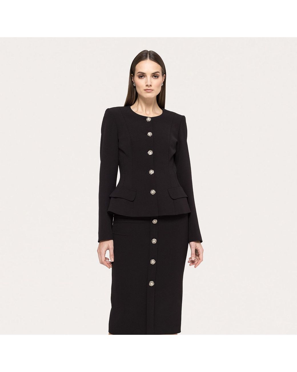 Nissa Black High-Waisted Midi Skirt