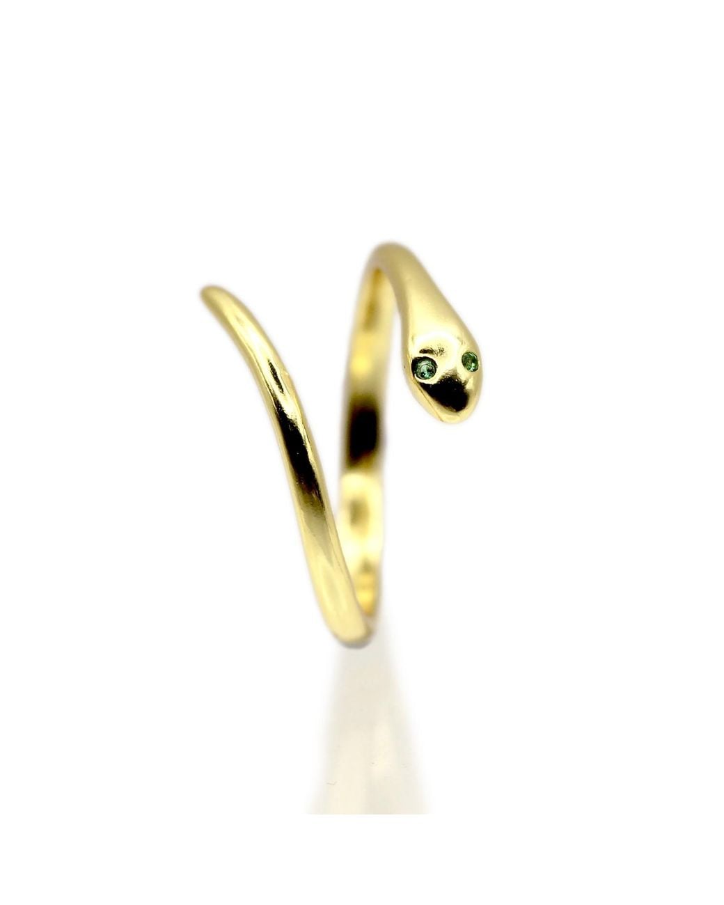 VicStoneNYC Fine Jewelry Metallic Snake Open Cuff Ring With Natural Emerald Eyes