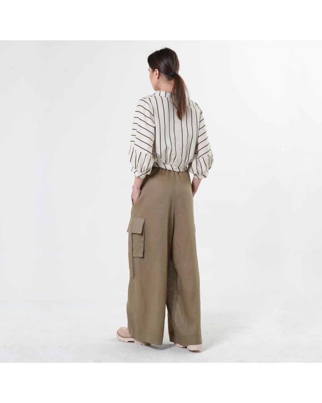 Metamorph Gray Linen Cargo Palazzo Trousers