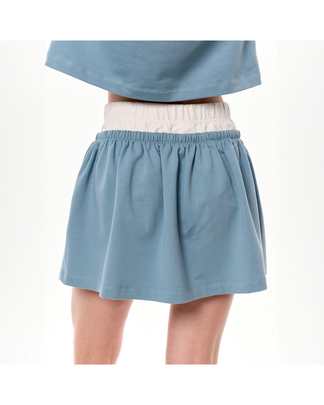 Mandragora Blue Sage Cotton Skirt With Contrasting Fabrics – Goia