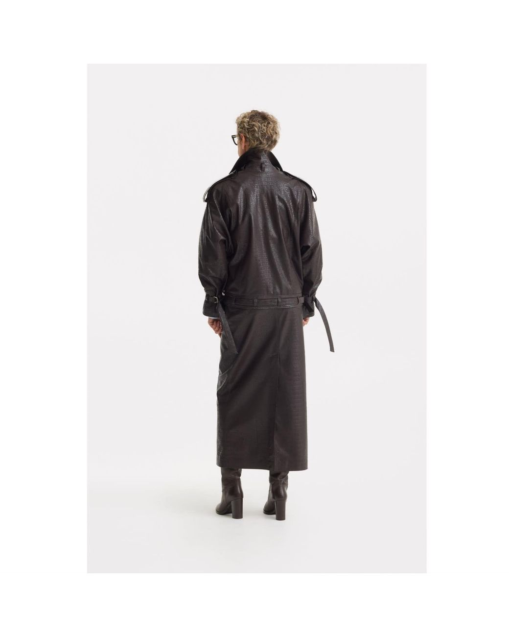 Julia Allert Black Croc-Effect Faux Leather Oversized Jacket – Dark