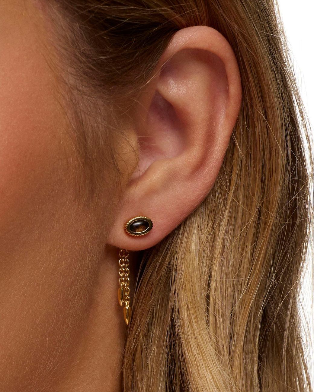 Stone Fruit Metallic Bolo Chain Earrings