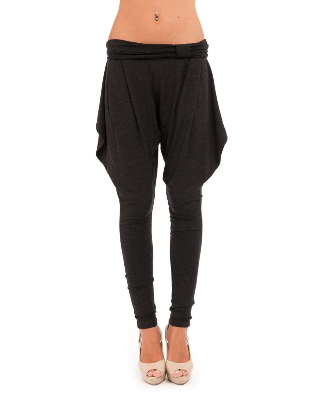 Conquista Black Jersey Harem Style Pants With Pockets