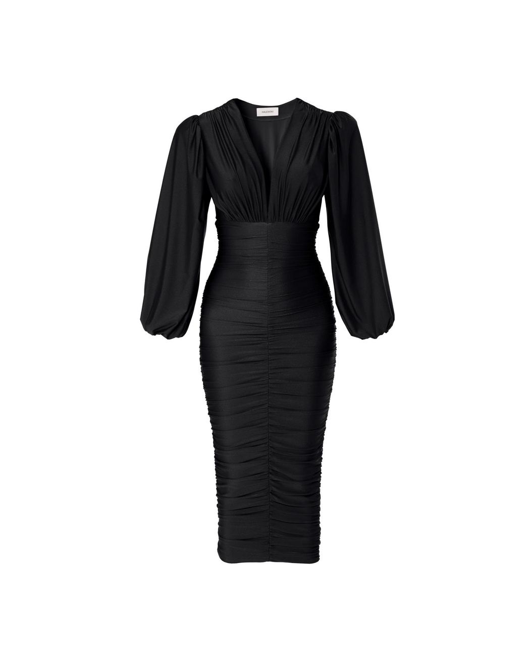 AGGI by HALEWSKI Black Gloria Long Sleeve Draped Dress