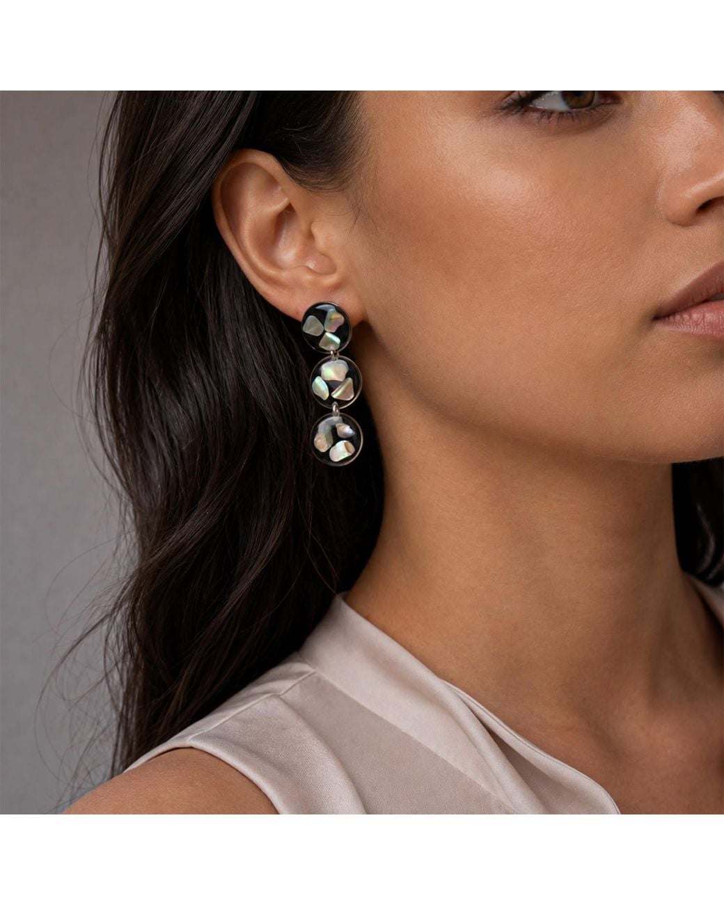 Kate Koel Black Iridescent Abalone Tone Earrings