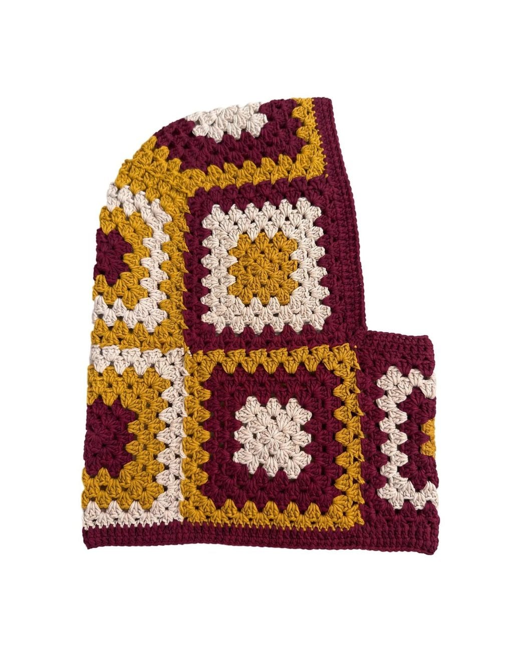 Ana Chic Red Burgundy And Mustard Granny Square Handmade Crochet Balaclava