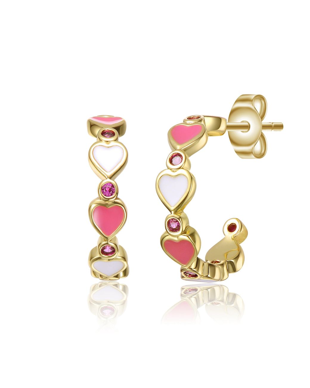 Genevive Jewelry Metallic Plated Heart Hoop Earrings With Cubic Zirconia