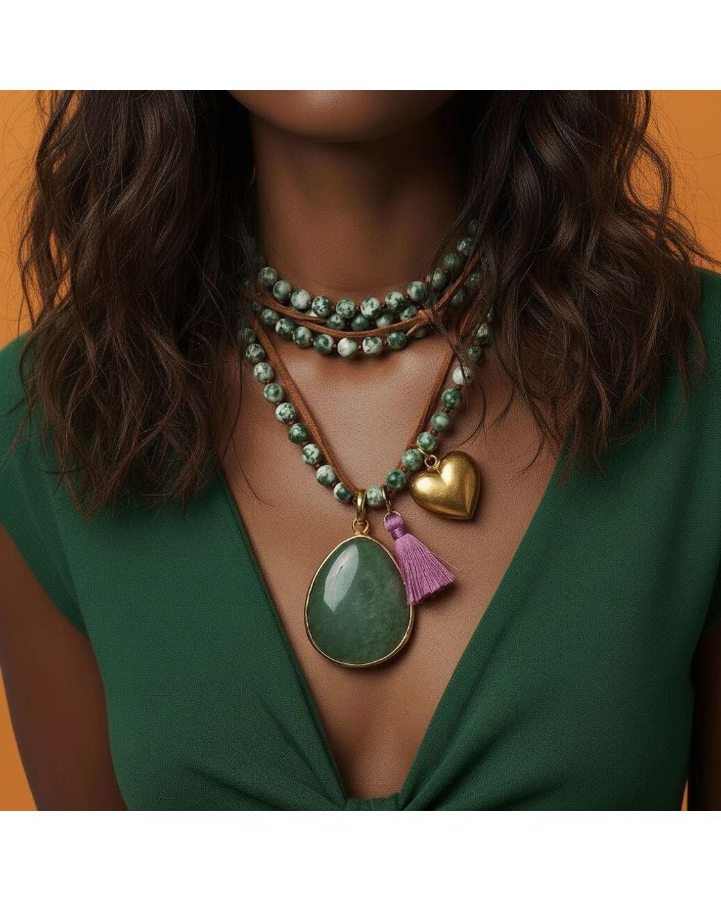 Persia Dona Jewelry Green Gemstone X Heart Love Necklace