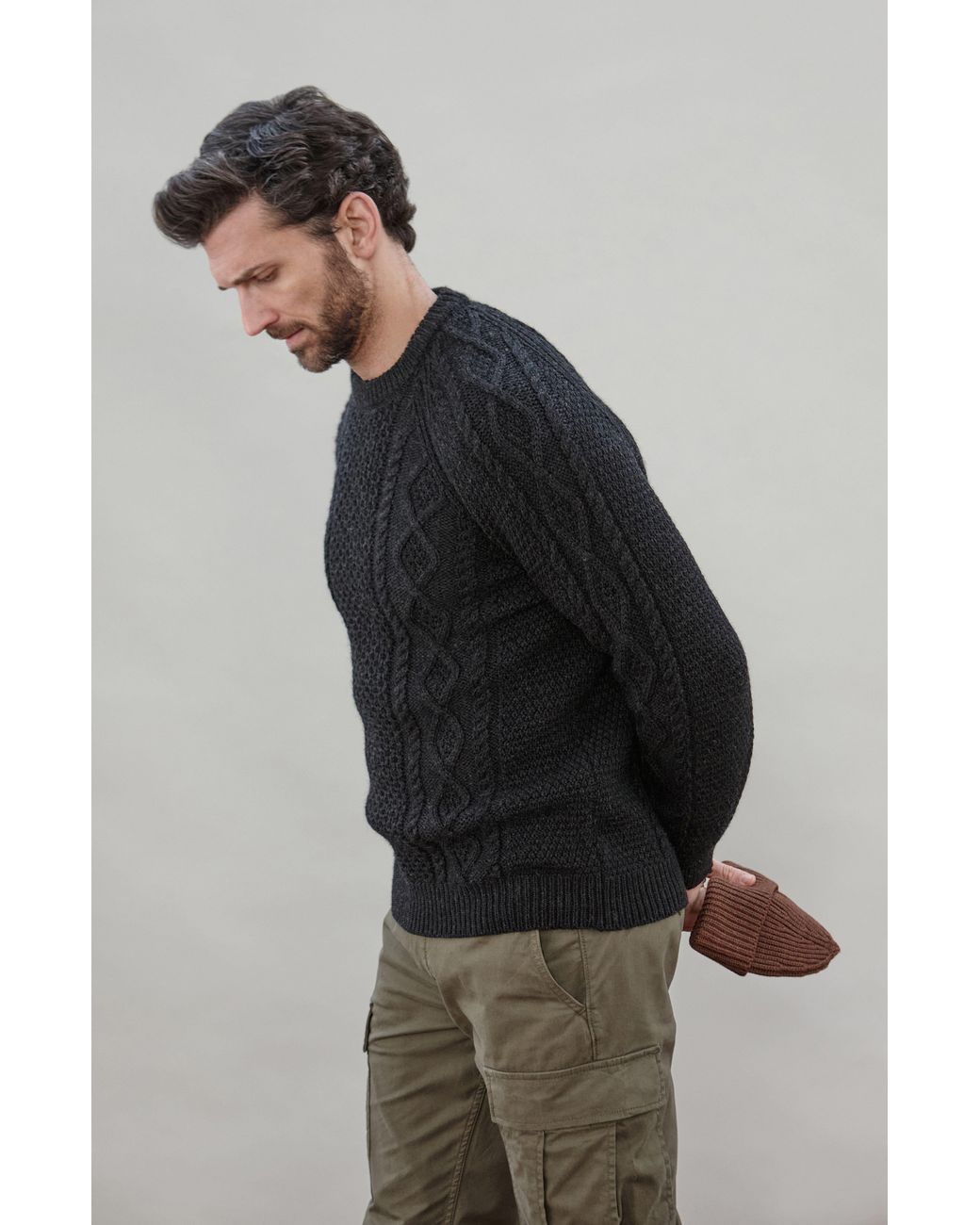 Paul James Knitwear Blue Chunky Merino Wool Goffrey Fisherman's Jumper for men