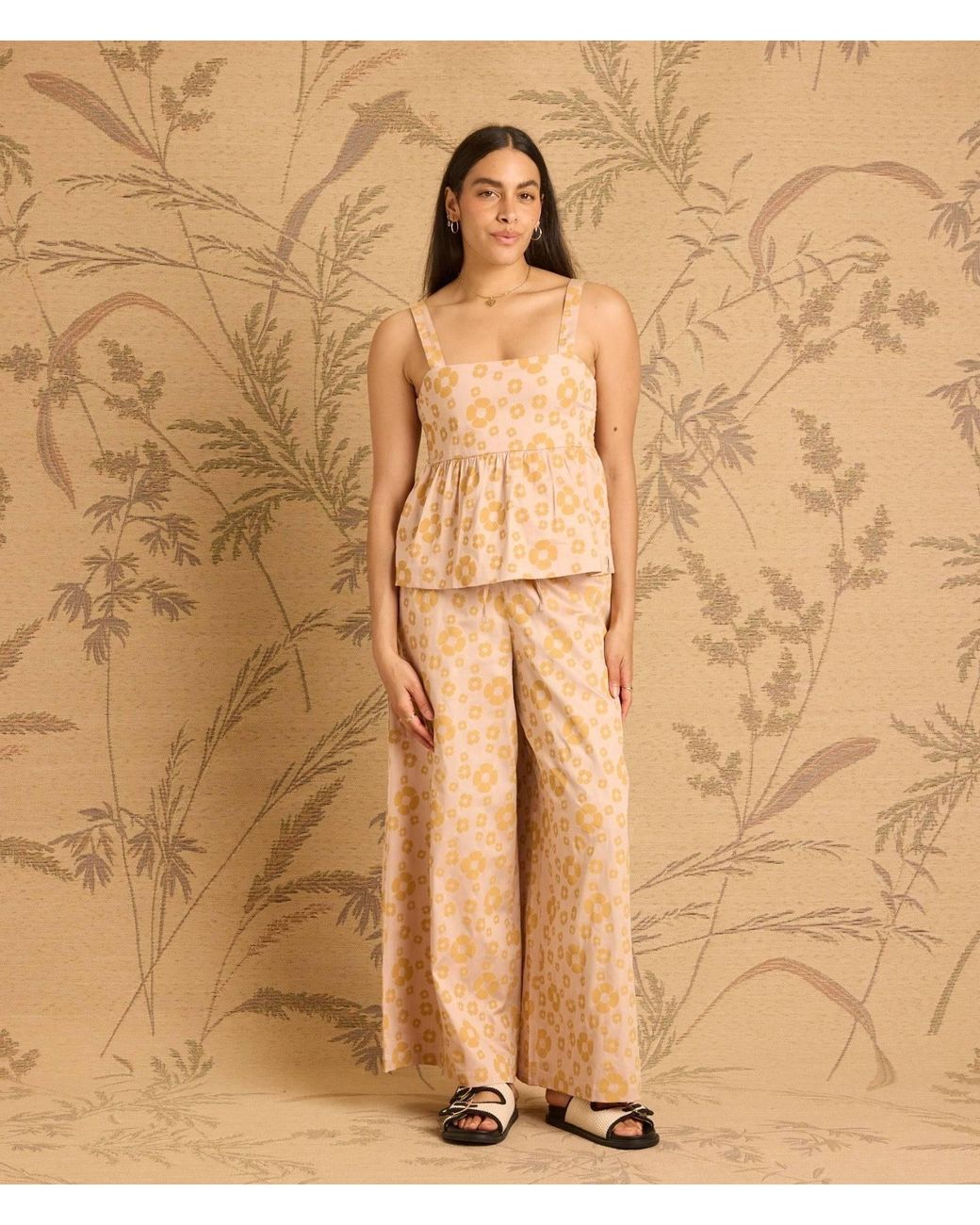 Known Supply Natural Floral Satin Pants