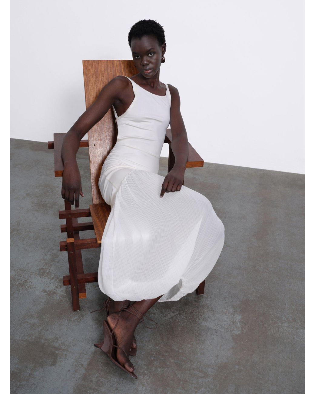 Sélone White Celine Pleated Balloon Dress