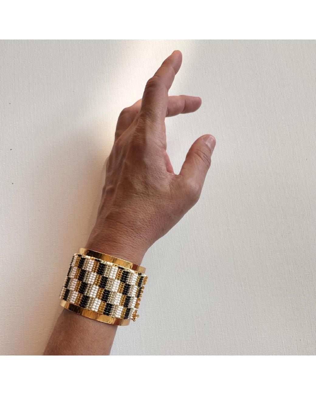 Iliana Arrazola Multicolor Minimalist Deconstructed, Cuff Bracelet, And, Glass Beads, Beaded Jewelry