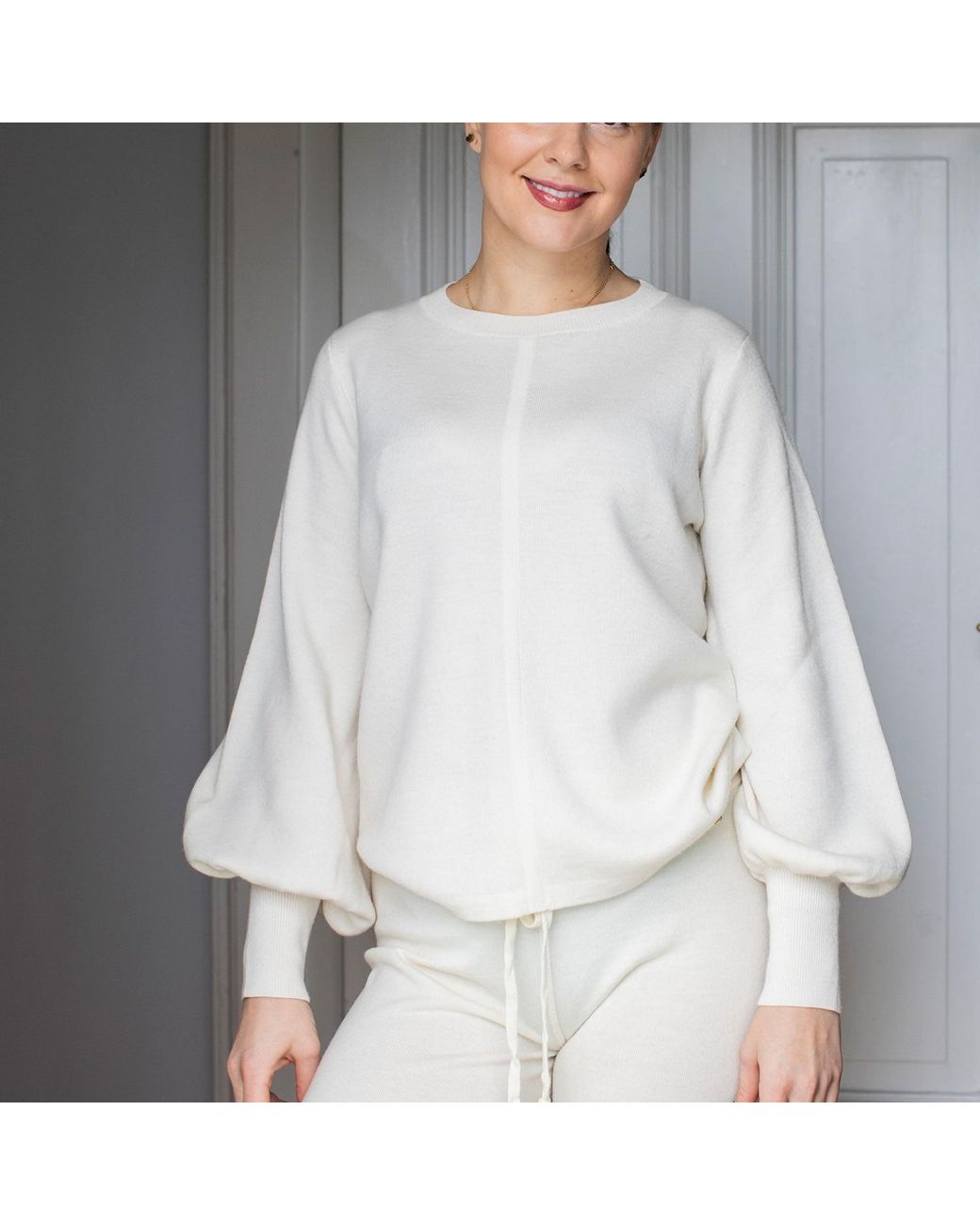 tirillm White Alison Merino Wool Sweater With Puffed Sleeves