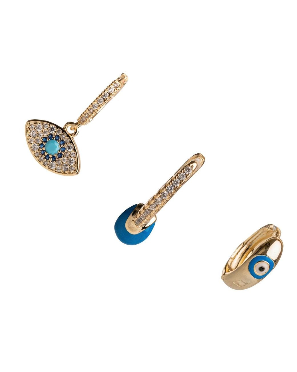 Ebru Jewelry Metallic Evil Eye & Diamond Trio Hoop Earring Set