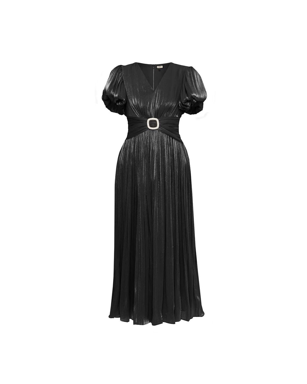 Nissa Black Crystal-Detail Chiffon Midi Dress