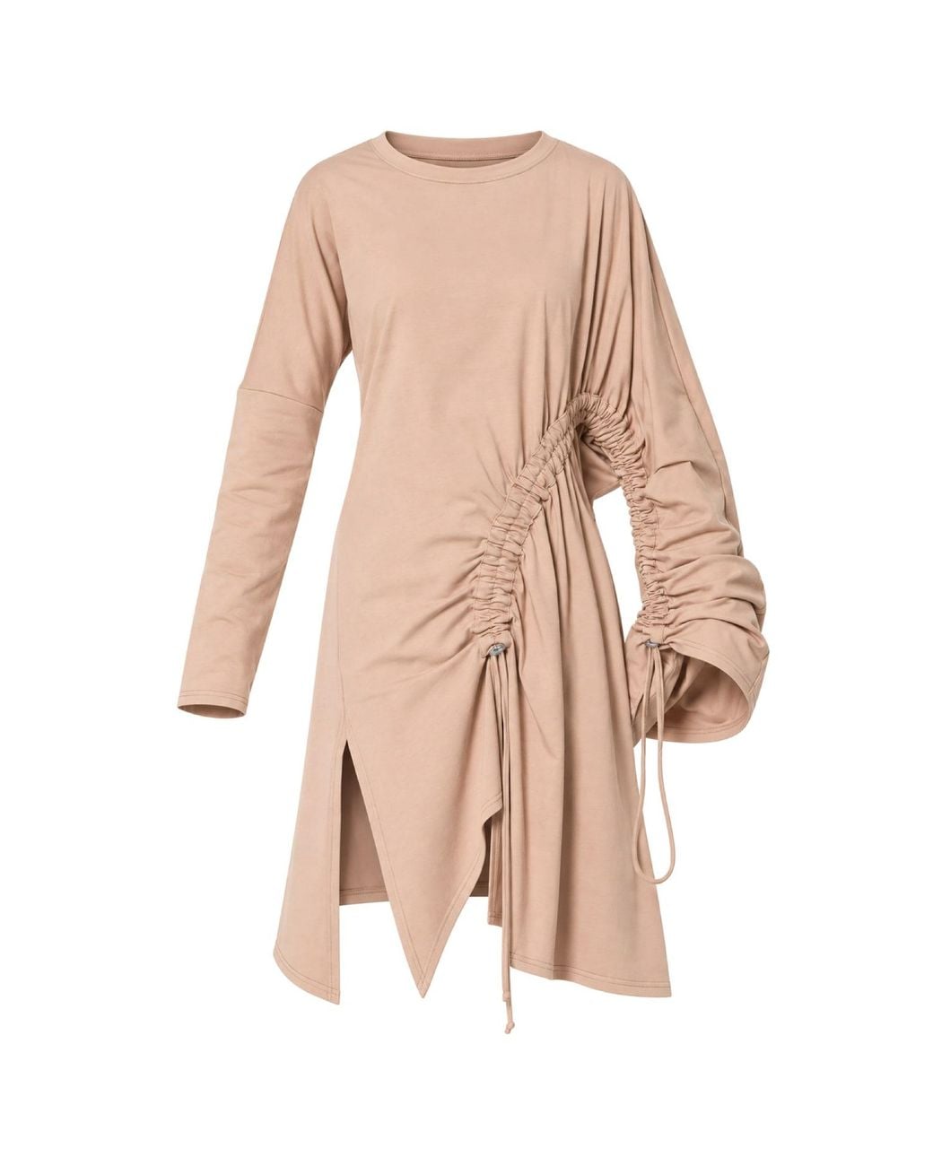 Metamorph Pink Neutrals Asymmetric Cotton Tunic With Adjustable Drawstring Details