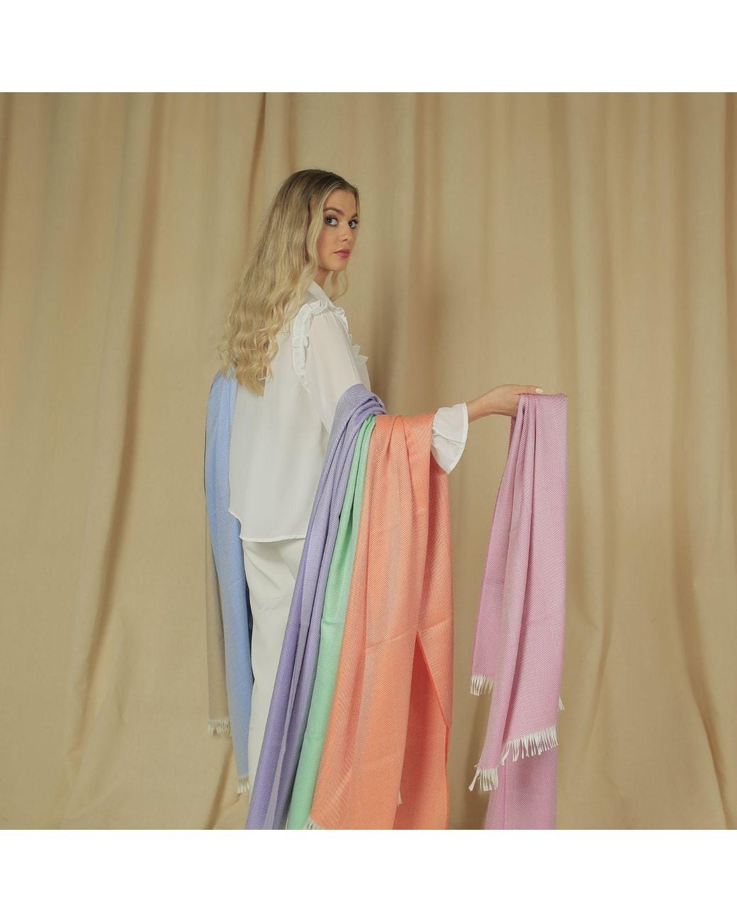 Kinalba Green Marquee Spring Herringbone Cashmere & Silk Stole