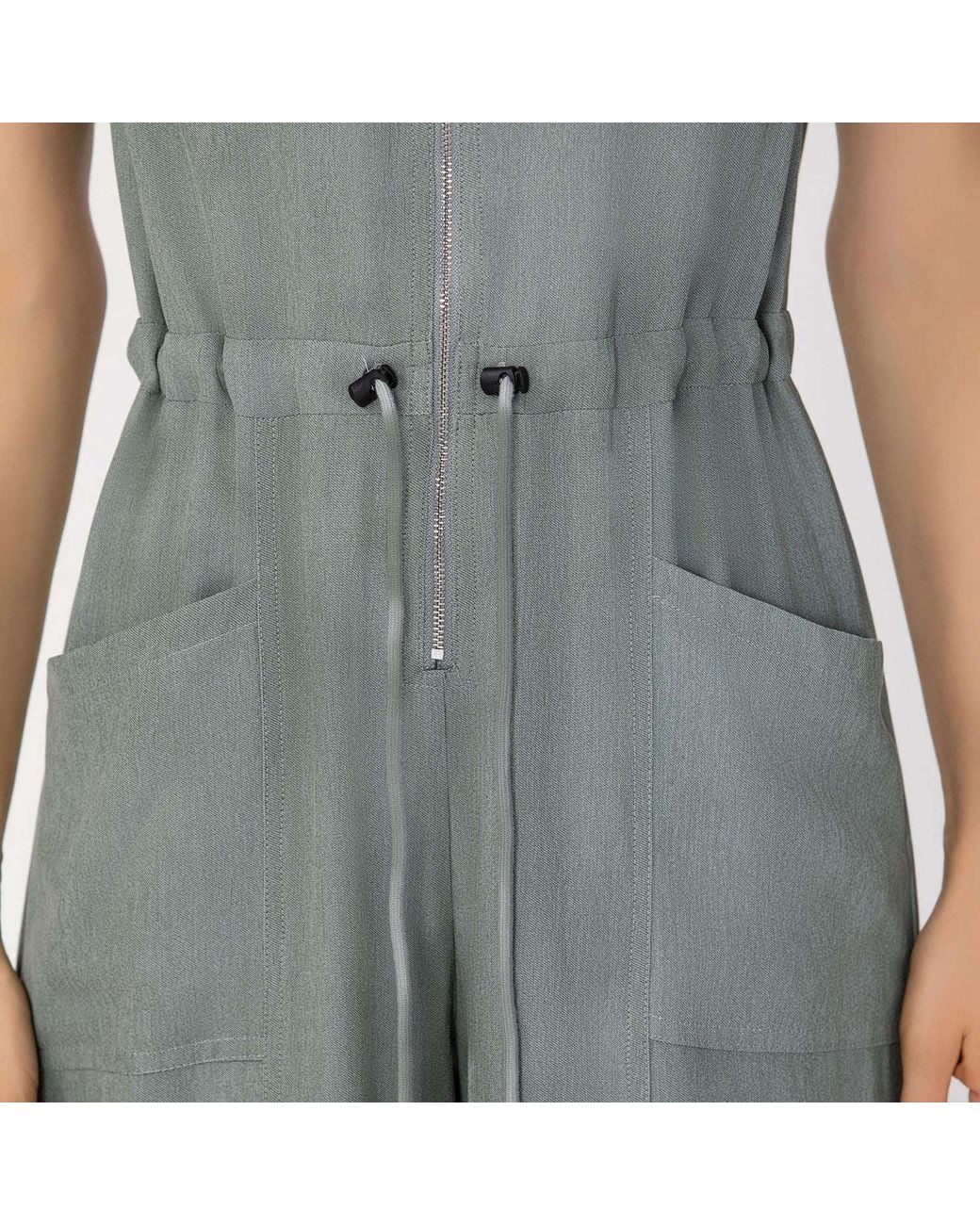Smart and Joy Gray Sleeveless Shirt Collar Jumpsuit With Belt