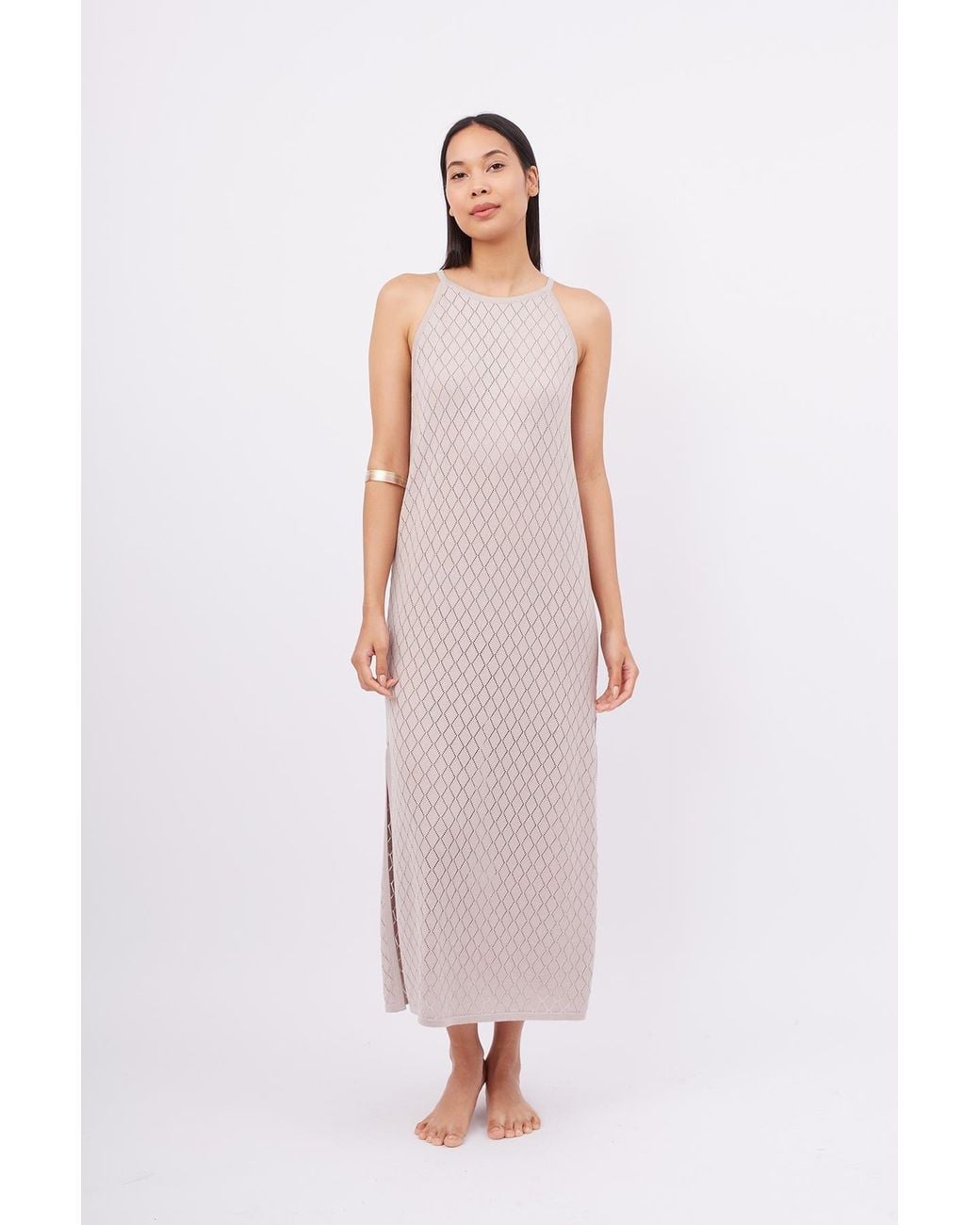 Peraluna Multicolor Neutrals Lisa Openwork Maxi Halter Beach Dress